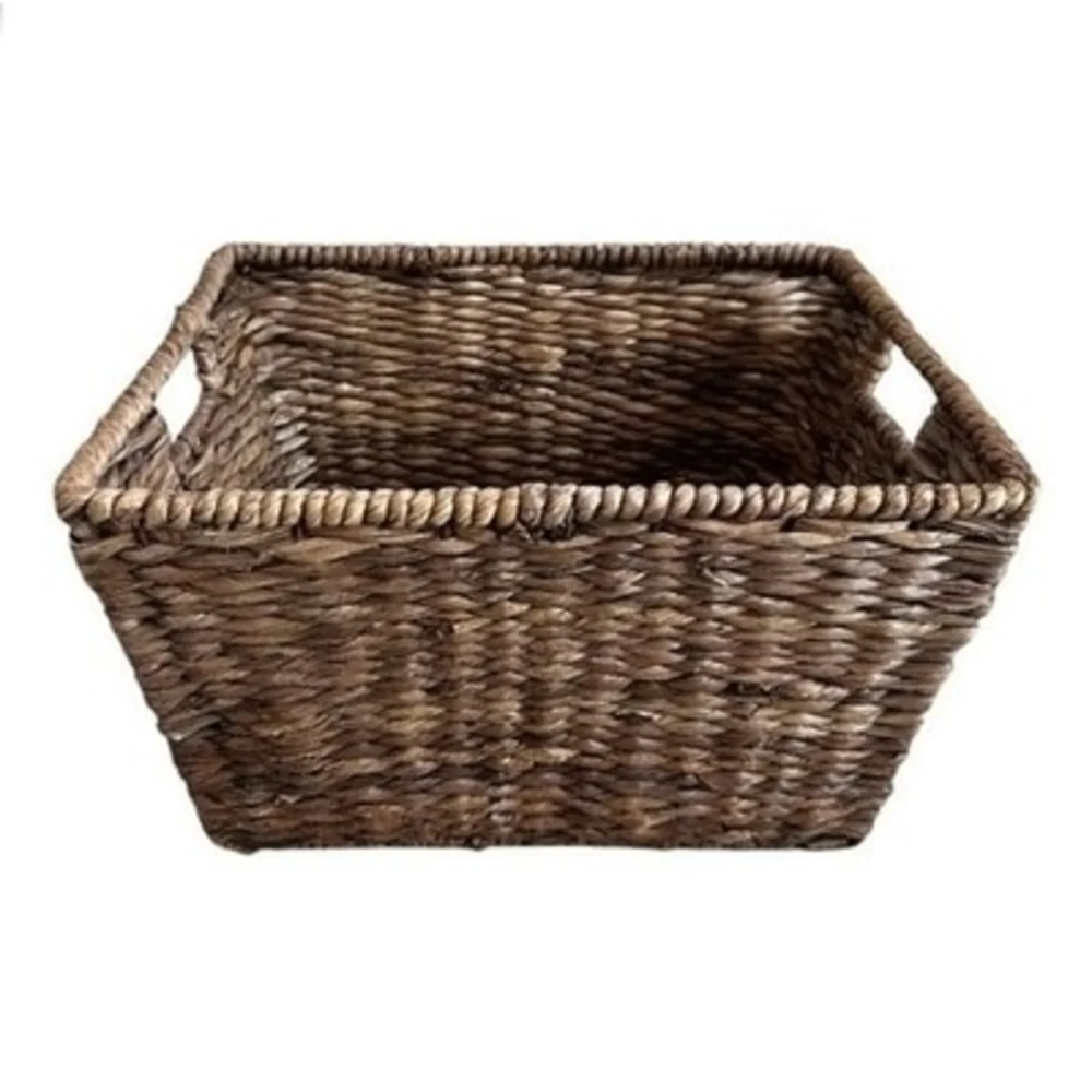 Large Brown Wicker Storage Basket Crate with Handles Home Organizer 16.5